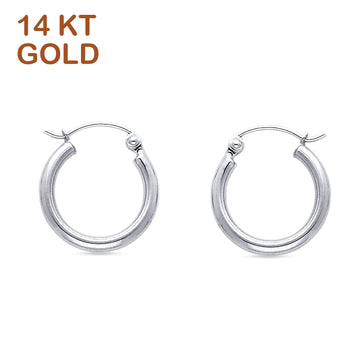 14K White Gold 15mm Round Snap Closure Hoop Earring Wholesale